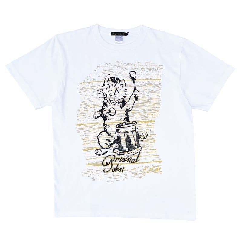 Original John(オリジナルジョン) | 英国画家Louis Wainのドラムを叩いてる子猫が可愛いイラストTシャツ White -  Sopwith camel